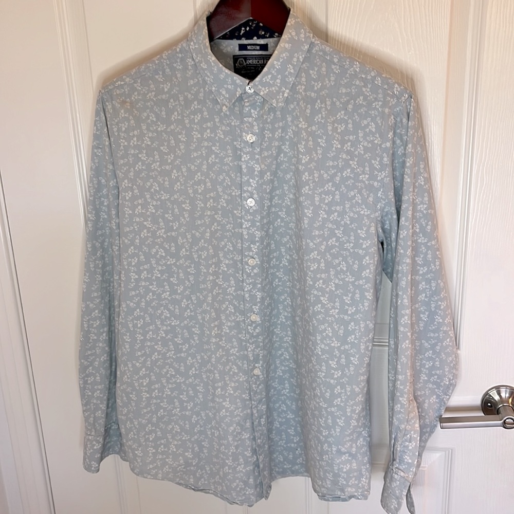American Rag Cotton Micro Floral Print Button Down Mens Long Sleeve Shirt